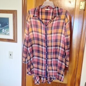 Soft Surroundings Pink and Purple Button Down Shirt